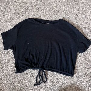 American Eagle Outfitters Black Cropped Drawstring Tee